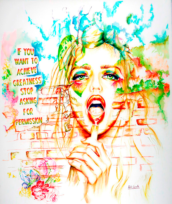 Retrato femenino simbólico en acuarela de Toti Cuesta<br />
