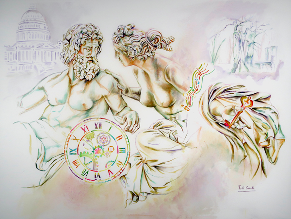 volvamos-a-casa-toti-cuesta Volvamos a casa, acuarela de Toti Cuesta inspirada en la mitología clásica como metáfora de la transformación personal y el regreso a uno mismo.